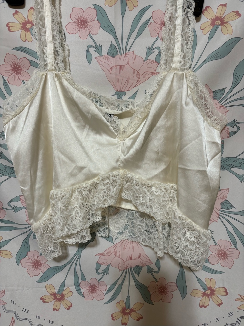 Lace-Trim Satin Camisole Bralette in Ivory